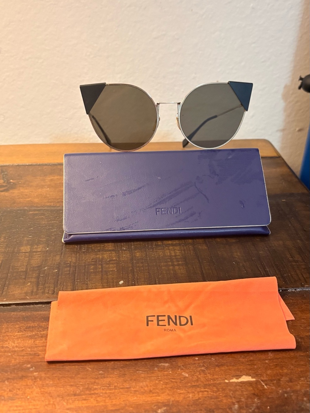 Fendi Round Silver Frame Sunglasses with Black Corner Accents